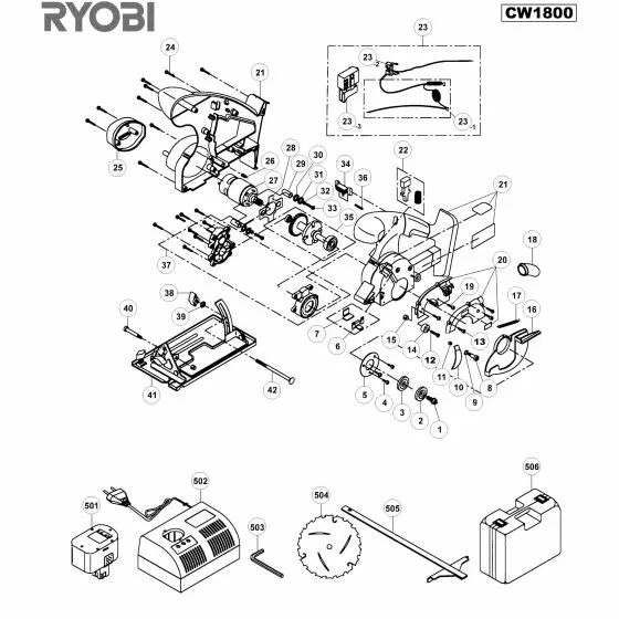 Ryobi CW1800 Spare Parts List Type: 1000022590